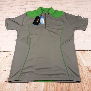 Adidas Golf Shirt Mens Large Leaner Gray Green 1/4 Zip Pullover Climacool NEW‎